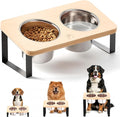 4.7" Tall Elevated Dog Bowls - Ergonomic Stainless Steel Dog Bowls with 10° Tilt in Bamboo Wood Stand for Puppies, Small, and Short-Legged Breed