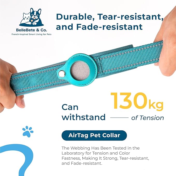 BelleBête & Co. AirTag Dog Collar – Pet Tracking Collar with Patented Anti-Loss Design, Durable and Reinforced Nylon, All-Day Comfort, Stylish Color for Medium and Large Dogs (Khaki, M: 15"-17.7")