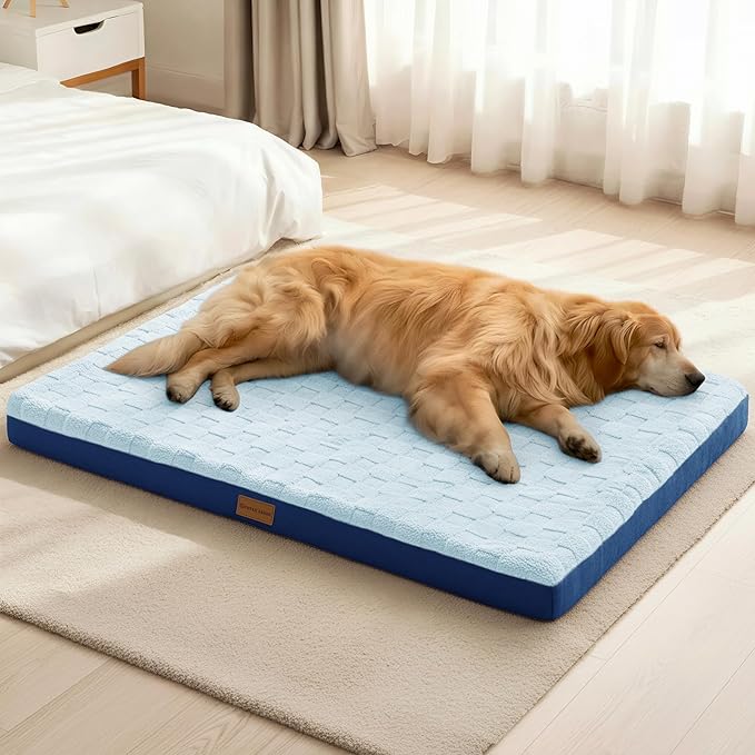 Patas Lague Orthopedic Dog Bed Large Sized Dog 36''X24'', Waterproof Soft Comfortable Egg Crate Foam Large Pet Beds Crate Mat with Removable Washable Cover and Nonskid Bottom, Blue