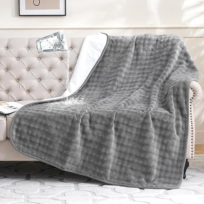 Waterproof Blanket for Bed Couch Sofa Car, Soft Leakproof Dog Blanket with 3D Bubble Pattern, Reversible Water Proof Pet Blankets for Dogs Cats Puppies (60"x80", Grey)