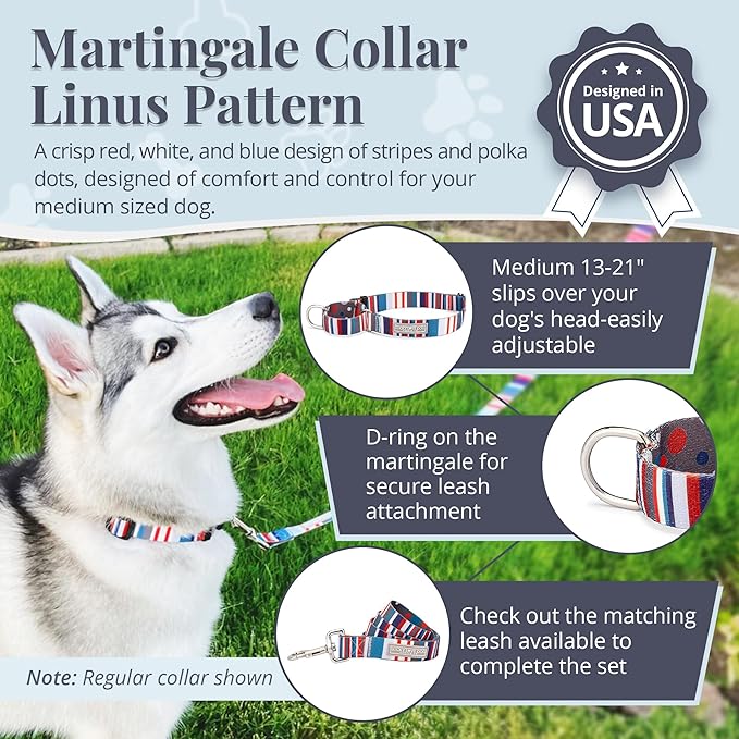 Lucky Love Dog - Adjustable Dog Collar with Easy Click Buckle for Medium, Durable, & Comfortable for Male & Female Dogs, Pet Collar for Puppies & Adult Dogs - Linus, Medium