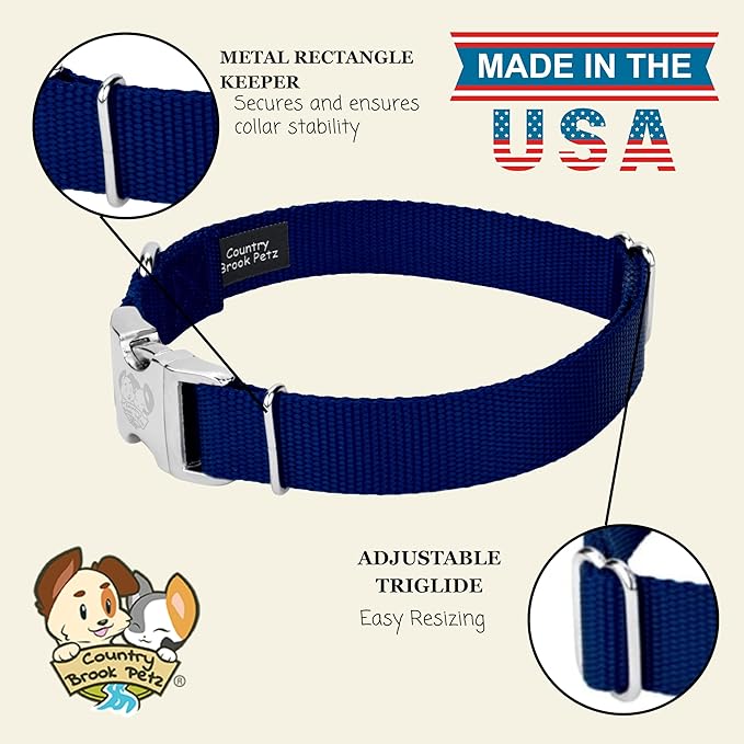 Country Brook Petz - Premium Nylon Dog Collar with Metal Buckle for Small Medium Large Breeds - 10+ Cool Colors (Medium, 3/4 Inch, Royal Blue)