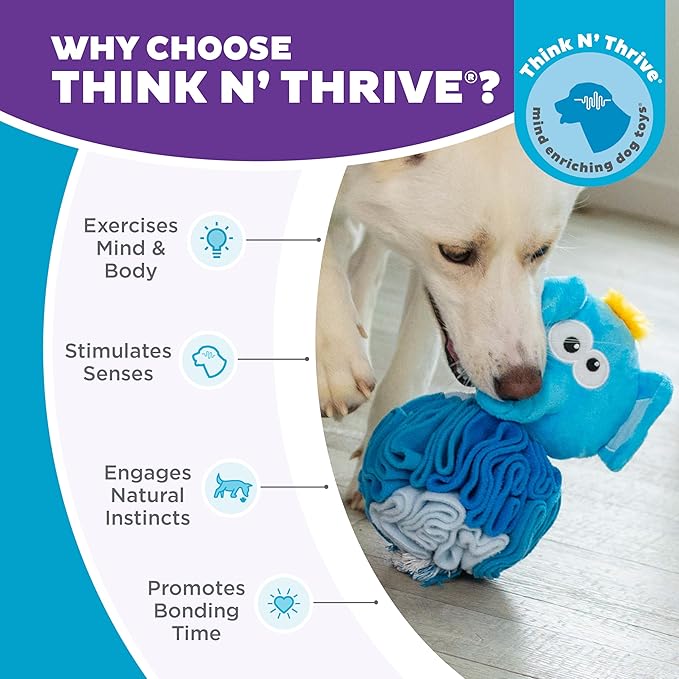 Outward Hound by Nina Ottosson Stuff N' Snuffle Plush Large Snuffle Ball Dog Puzzle, Elephant, Blue, 9.8 inches x 5.9 inches