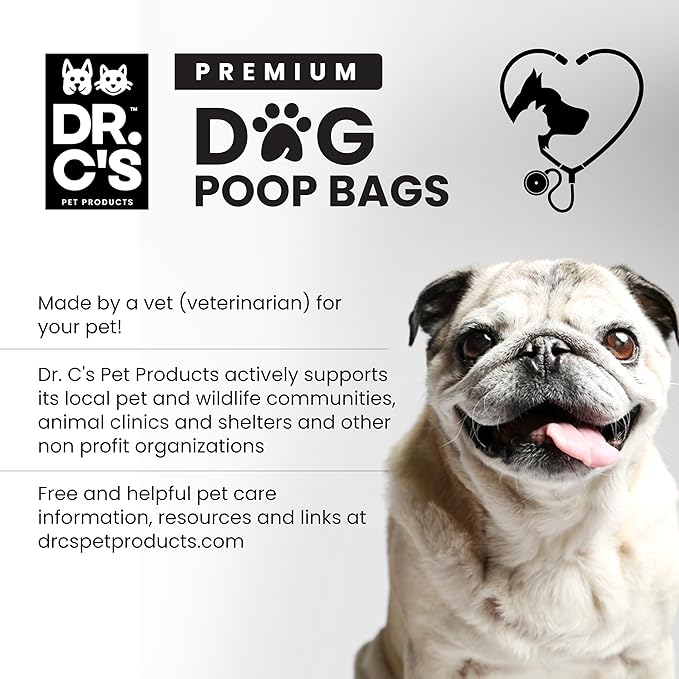 100% Certified Compostable Dog Poop Bags - Dr. C's Premium Dog Poop Bags - 270 Bags / 18 Rolls, Extra thick, Leak Proof, Unscented, Plant Based and Earth Friendly, Dispenser Included, USA Owned