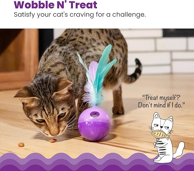 Catstages Feather Treat Stuffer Cat Toy – Interactive Cat Toy with Catnip for Treat Dispensing & Mental Stimulation, Purple