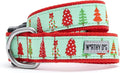 THE WORTHY DOG Adjustable Holiday Dog Collar for Large Dogs, Durable Nylon Webbing, Quick Release Buckle, Holiday Trees Christmas Pattern, Green, Large