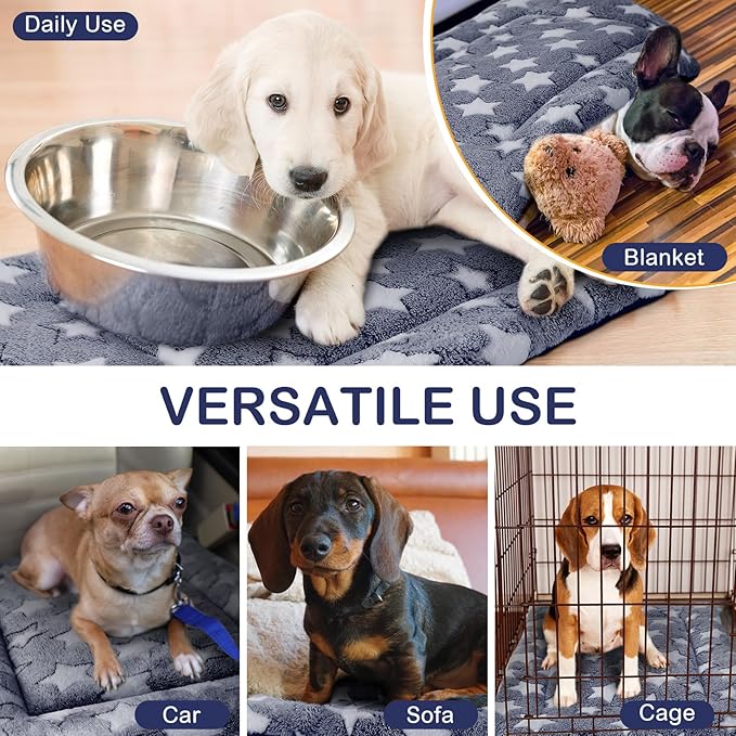 VitalCozy 4 Pcs Dog Crate Pads, Ultra Soft Warm Washable Anti-Slip Kennel Bed Mat for Pets, Reversible, Replaceable, Cozy Cage Liner for Small Medium Large Dogs and Cats(20 x 30 x 1.6 Inch,Blue)