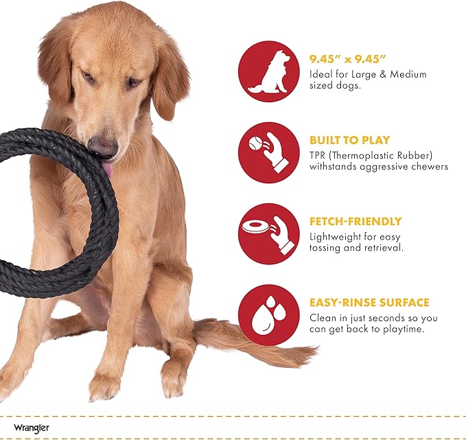 Wrangler Foam Coiled Rope Dog Chew Toy – Scented Dog Rope Toy for Medium to Large Dogs – Pet-Safe Foam Toy for Tug & Fetch – Promotes Healthy Chewing - Indoor/Outdoor Play (Tan, Peanut Butter)