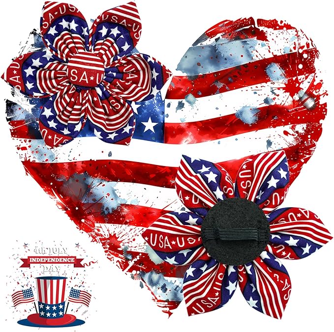 Elegant little tail Independence Dog Collar, Patriotic Pet Collar with Flower American 4th of July Pet Gift Cotton Soft Boy Girl Adjustable Collars for Large Dogs