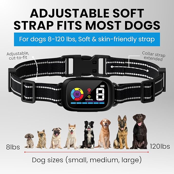 Dog Bark Collar for Small Medium Large Dogs with Dog Whistle 8–120lbs, Dual-Trigger Smart Anti Bark Collar Sound & Vibration Detection, 5 Training Modes, 5 Sensitivity Levels, IPX7 Waterproof