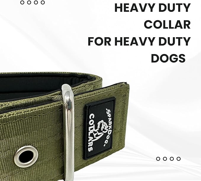 SparkDog Collars Working Dog Collar - 2" 4ply Padded Dog Collar Heavy Duty Stainless Steel Tactical Seatbelt Wide Buckle Collar (OD Green 2.0, 16-21" Large)