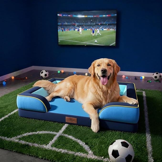 Comfort Expression Orthopedic Dog Bed for Extra Large Dogs 42x30 Inch, Waterproof Egg Crate Foam XL Pet Bed with Removable Bolsters, Dog Couch with Washable Cover & Non-Slip Bottom, New Jersey