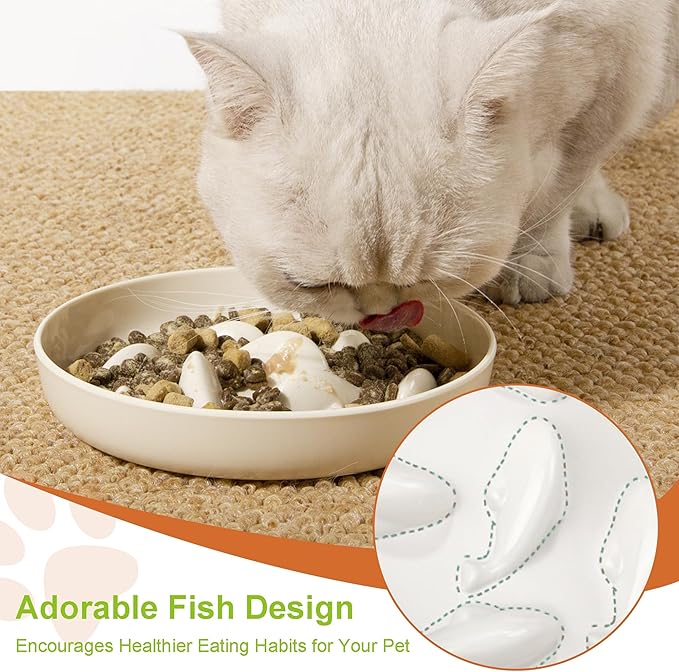 Slow Feeder Bowl for Cats and Small Dogs,Cilkus Fish Pool Design, Fun Interactive Bloat Stop Puzzle Feeder Bowl Healthy Eating Diet Made of Melamine Food Grade Material (Pink(Melamine))