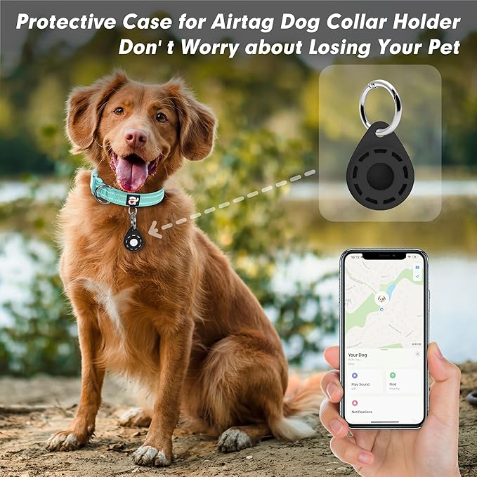 azuza Reflective Dog Collar with Airtag Holder, Soft Neoprene Padded Pet Collar with ID Tag Ring, Adjustable for Large Dogs,Teal,L