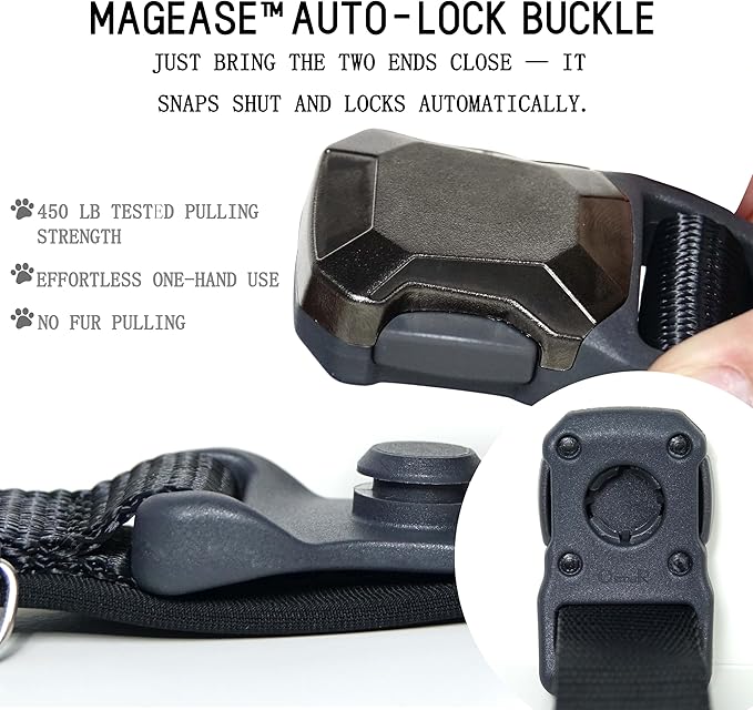 Upgraded Airtag Dog Collar, Adjustable Dog Collar with 450LB Escape-Proof Magnetic Buckle, Soft Anti-Wrinkle, Bite & Stain-Resistant Leather (Midnight Navy, L)