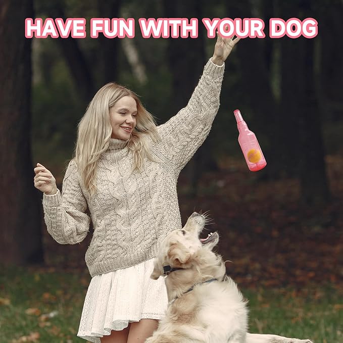 Water Bottle Dog Toy,Dog Toys for Aggressive Chewers,Water Bottle with Tennis Ball,Suitable for Small and Medium Pets to Exercise Outdoors(Red)