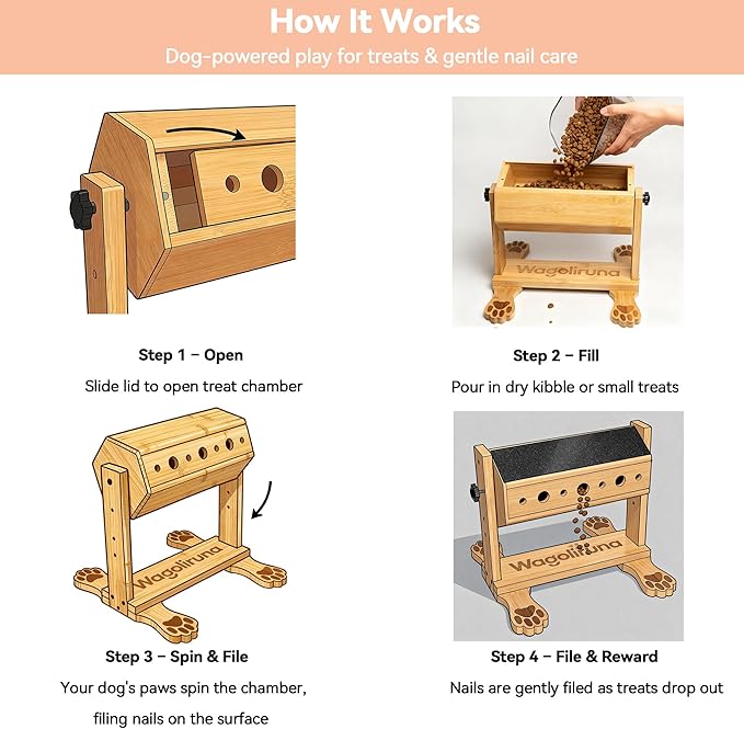 Interactive Dog Nail Scratch Board & Treat Puzzle Toy, 2-in-1 Adjustable Bamboo Feeder for Small Medium Large Dogs, Stress-Free Nail File Alternative (Includes 80/180 Grit Sandpaper)