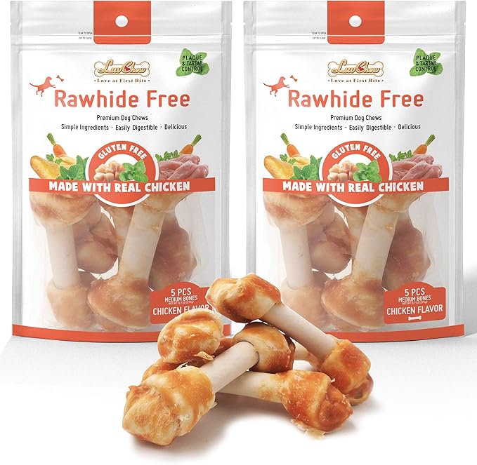 Premium Dog Bones, Made with Real Chicken & Wholesome Vegetables, Rawhide Alternative, Medium 5pcs/Pack x 2packs