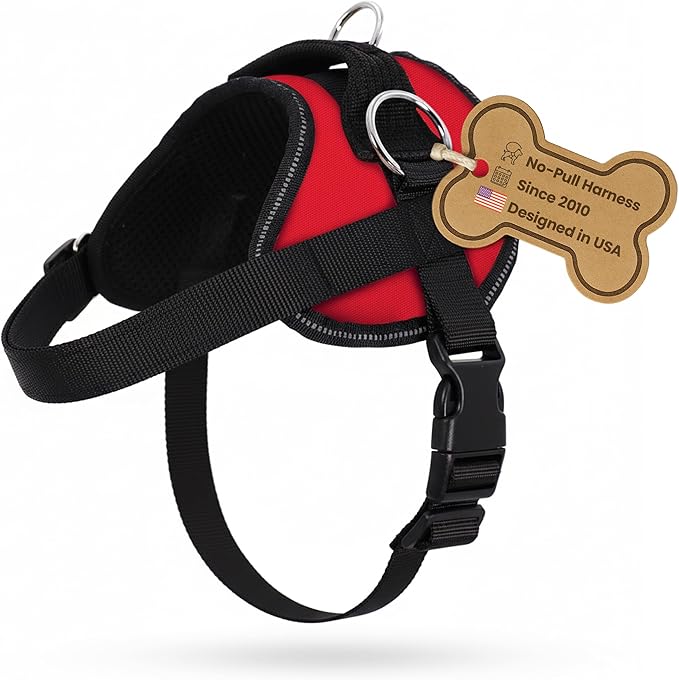 Bark Appeal Red No-Pull Dog Harness for XS to Small Sized Pets – Adjustable, Reflective Vest with 3 Leash Clips for Added Control, Easy Walks & Training – Small