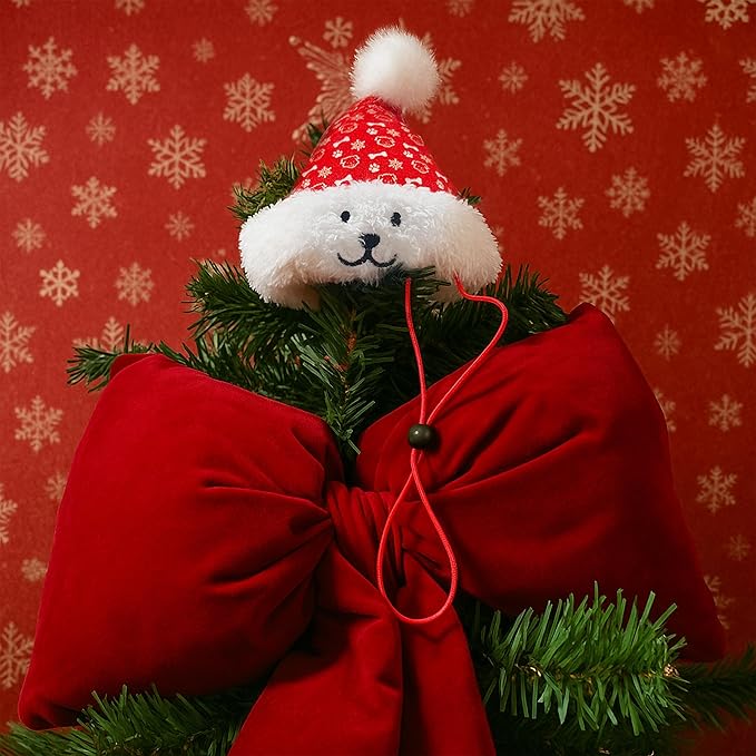 Christmas Santa Hat Plush Dog Toy (L Size), Soft & Durable Squeaky with Treat Pocket, Wear & Play Design, Crinkle Paper Sound, Fun for Medium & Large Dogs