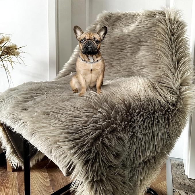 Waterproof Dog Blanket for Small, Medium & Large Dogs – Faux Fur Pet Throw for Couch, Sofa, Bed & Car – Soft, Washable, Stain-Resistant, Durable Cover – Grey – 60" x 50"