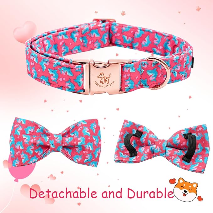 Elegant little tail Valentine's Dog Collar, Heart Dog Collar Cute Girl or Boy Puppy Collars Bowtie Pet Gift Adjustable Pet Collars for X-Small Dogs