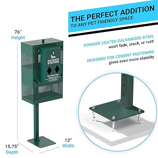 Compact Dog Waste Station Rectangular Trash Can, Green, 38.4" L x 13" W x 3.77" H