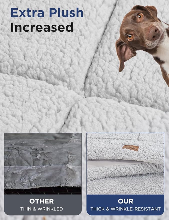 Dog Beds Crate Pad for Medium Small Dogs, Reversible & Washable Non-Slip Kennel Pet Mat, Soft Fleece and High Density Foam Cat Bed for Indoor & Outdoor Use, 36" x 27", Gray