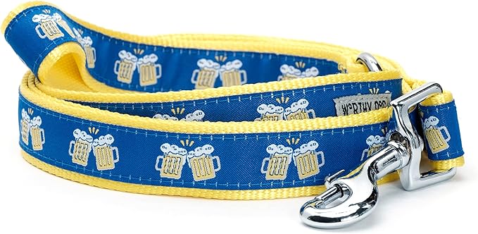 THE WORTHY DOG Stylish Cheers! Patterned Leash for Dogs, Solid Nickel Plated - Navy, Small