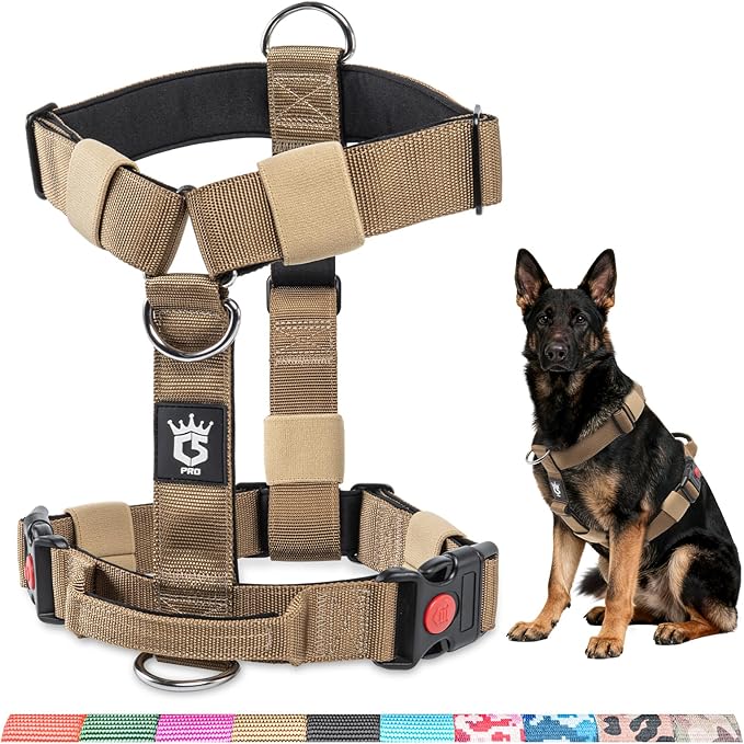 TSPRO Premium Heavy Duty Tactical Dog Harness for Medium/Large Dogs, No Pull, Adjustable, Padded Handle & Quick-Release Buckles, Ideal for Hiking, Walking, Running, Training (Khaki M)