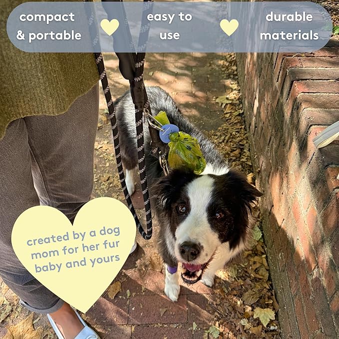 Dog Poop Bag Holder Charm for Hands-Free Carry of Used Poop Bag, Durable Eco-Friendly Silicone Dog Walking Accessory with Carabiner Clip -Lavender Cream