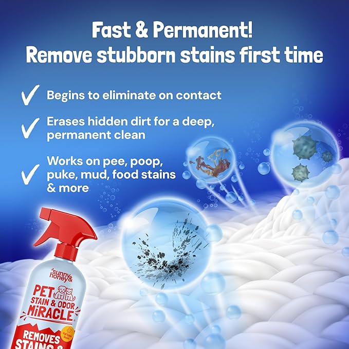 Sunny & Honey Pet Stain Remover - Enzyme Cleaner For New & Deep Set Stains - Carpet Deodorizer & Urine Odor Eliminator for Dog Pee, Cat Urine, Upholstery & Furniture (32 fl oz, Fall Spice)