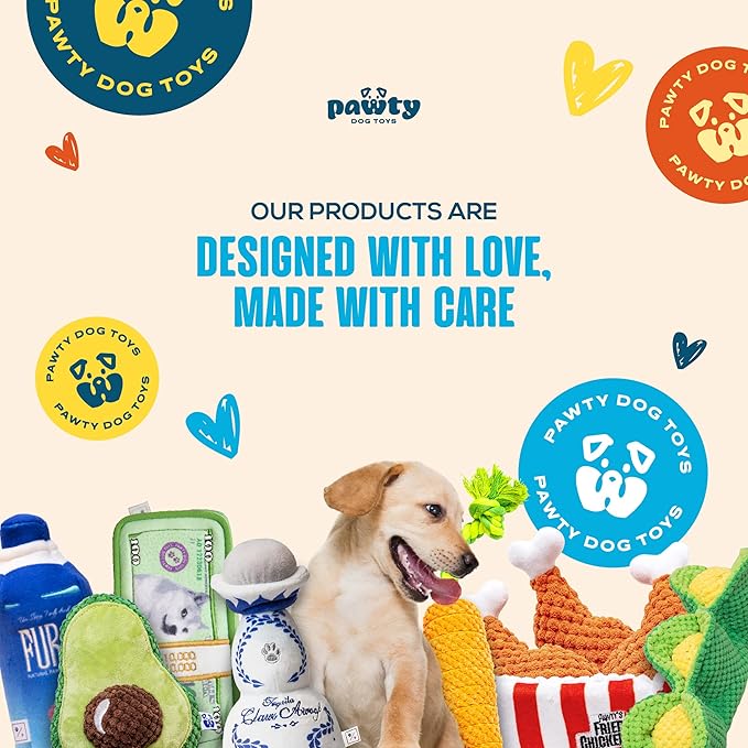 PAWTY Fried Chicken Interactive Dog Toy - Snuffle Nosework Puzzle with Squeaker - Pet Stress Relief Game - Hide Treat Food Puzzle - Medium Dog - Durable Cute Dog Gifts