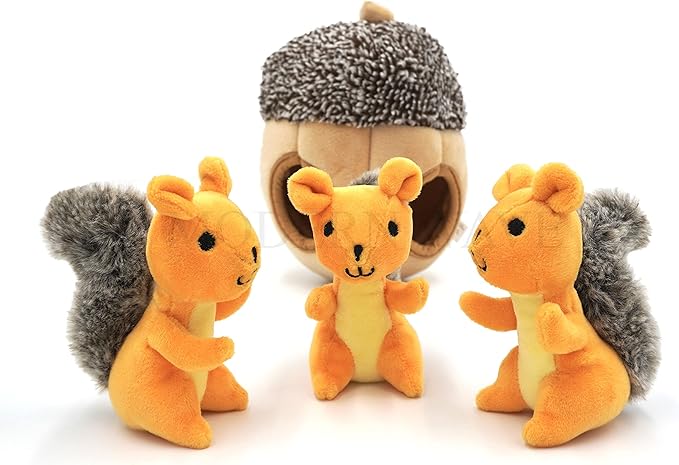MODERN WAVE - Interactive Squeaky Plush Hide and Seek Squirrel Type Puzzle Toy for Dogs, Medium Size (Nut and Squirrels)