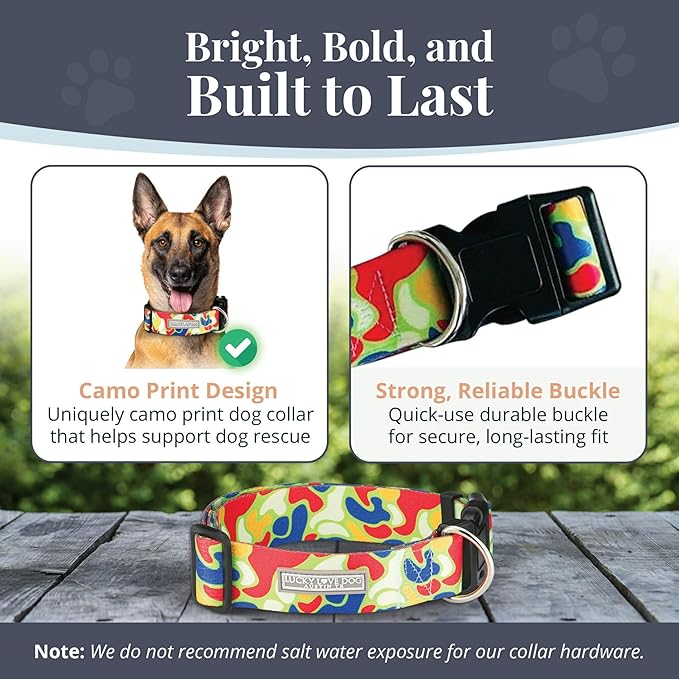 Lucky Love Dog Wide Dog Collar - Adjustable, Durable, Soft Webbing, & Comfortable 1.5 inch Wide Collar for Dogs Male and Female with Strong Buckle - Oscar, Large