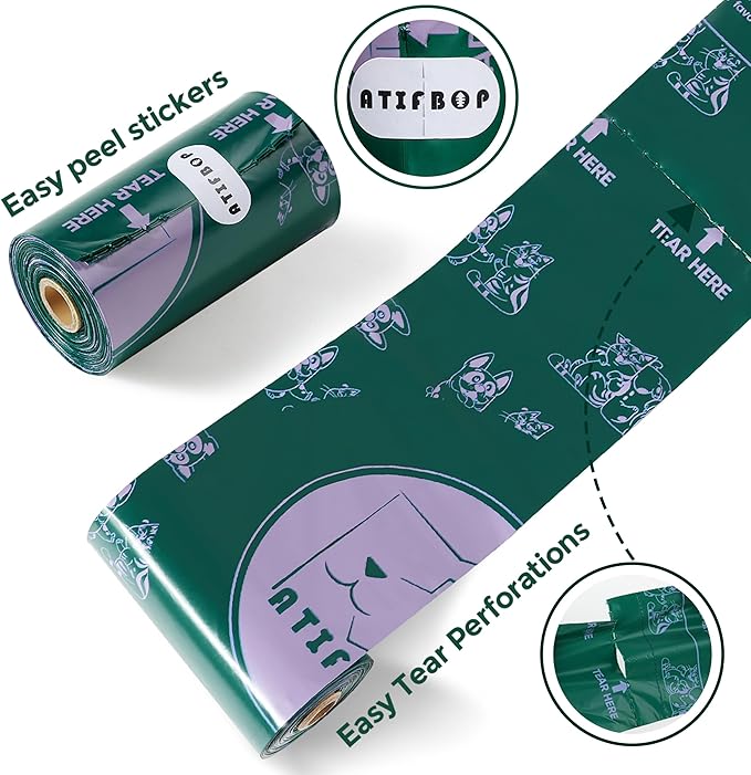 ATIFBOP Dog Poop Bags Rolls, Extra Thick and Leak-proof Poop Bags for Dogs, 8 Refill Rolls, Scented Waste Bag for Dog and Cat, Made form 65% Recycled Plastics