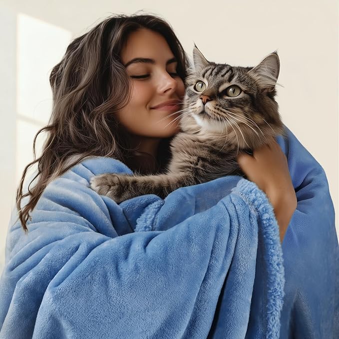 Luciphia Waterproof Pet Blanket, Liquid Pee Proof Dog Blanket for Sofa Bed Couch, Reversible Sherpa Fleece Furniture Protector Cover for Small Medium Large Dogs Cats, Navy Blue Large（65" x 57"）