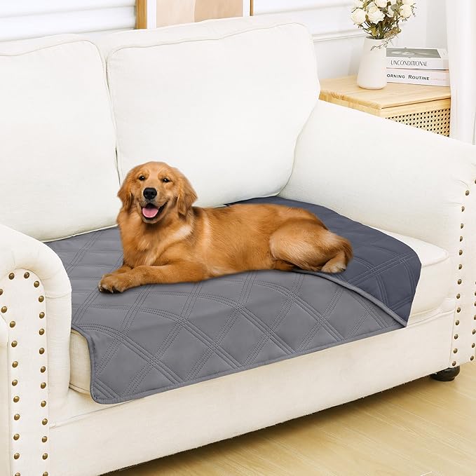 Smiry Waterproof Dog Bed Cover Blanket 30x53, Soft Reversible Pet Blanket, Washable Leakproof Cats Dogs Couch Cover for Sofa, Couch, Furniture, Grey/Dark Grey