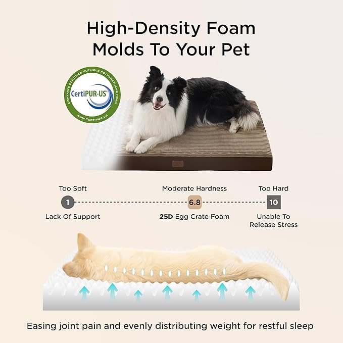 Bedsure ComfyFleece XXL Dog Bed for Crate - Extra Large Orthopedic Pet Beds with Removable Washable Cover, NOT Waterproof Egg Crate Foam Mat, Suitable for Pet Up to 100 lbs, 47x29x4, Not for Chewers