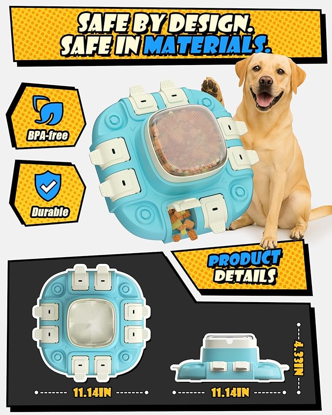Dog Puzzle Toy：2 Levels for Smart Dogs, Slow Feeder with Button for IQ Training and Mental Enrichment for Small Medium Large Dogs