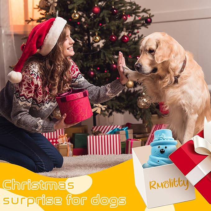 Rmolitty Christmas Dog Toys, Squeaky Dog Toys for Aggressive Chewers, Indestructible Tough Dog Chew Toys for Large Medium Breed Dog with Non-Toxic Natural Rubber (Blue)