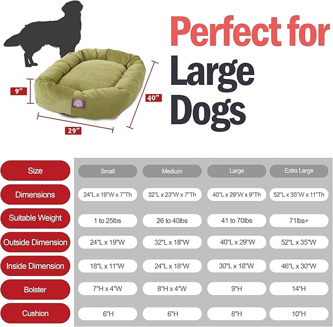 Majestic Pet 40 Inch Micro Velvet Calming Dog Bed Washable – Cozy Soft Round Dog Bed with Spine for Head Support - Fluffy Donut Puppy Mat 40x29x9 (inch) Large – Apple (2025)