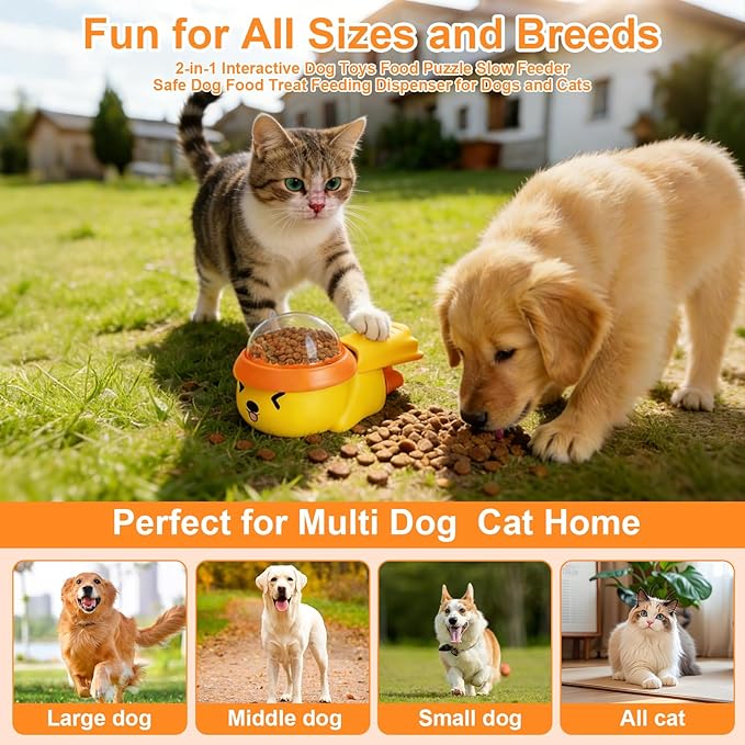 Interactive Dog Toys Food Puzzle Slow Feeder with DIY Stickers,Cat Treat Dispenser Toy Enrichment Toy for Boredom Dogs Enrichment Toy to Keep Them Busy,Treat Dispensing Slow Feeder (Yellow)