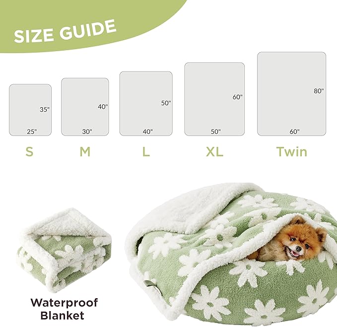 LE SURE Waterproof Dog Blanket for Large Dogs - Washable Double Sided Dog Blankets with Warm Jacquard Shag and Soft Sherpa Fleece, Pet Cat Blanket for Bed Couch Protection, 3D Textured Cloud, Green