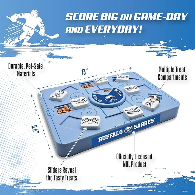 Pets First NHL Buffalo Sabres Large Puzzle Toy, New Size, Interactive Dog Treat & Slow Feeding Toy