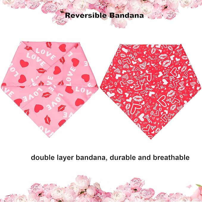 ADOGGYGO Valentine Dog Bandana, Multiple Sizes Offered, Reversible Triangle Dog Scarf Pet Bandana for Medium Large Dogs (Large)