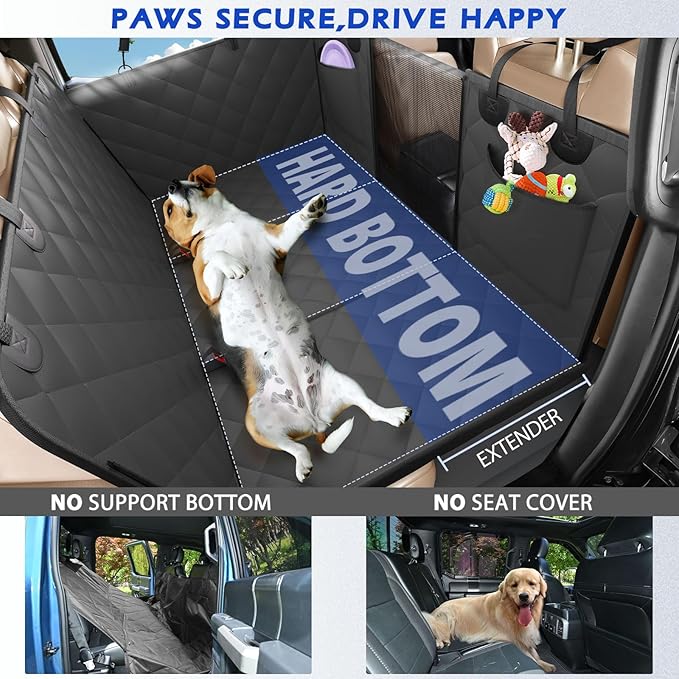 Truck Dog Seat Cover Back Seat, Hard Bottom Dog Hammock for Car, Waterproof XL Large Soft Pet Extender Travel Bed Supports 400lbs, Durable Platform Protector Full Size Crew Cab Rear Seat