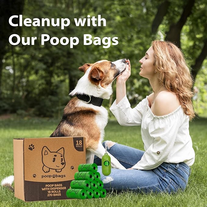 Dog Poop Bags With Dispenser, Strong and Leak-proof Waste Bags for Pets, Floral Scented, 270 Count (18 Packs of 15), 13 Inch x 9 Inch (Green)