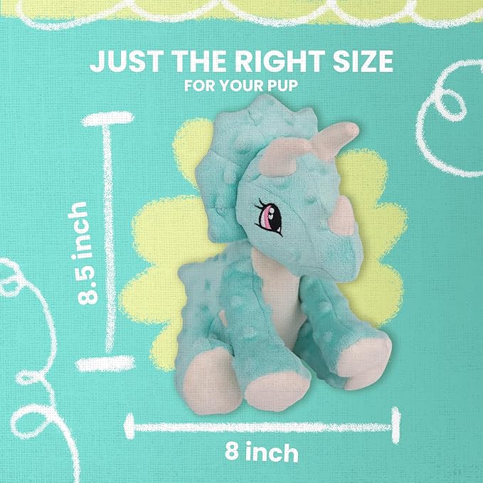 Snugarooz Talia The Triceratops Plush Dog Toy with Repair Patch - Soft & Durable Chew Toy - Perfect for Small Dogs & Puppies - Ideal for Playtime