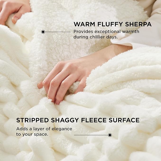 Bedsure Sherpa Blanket Twin Size for Couch - Super Soft, Cozy Fleece Thick Warm Blanket for Winter, GentleSoft Plush & Fluffy Throw Gift for Women, Home Room Decor, White, 60x80 Inches